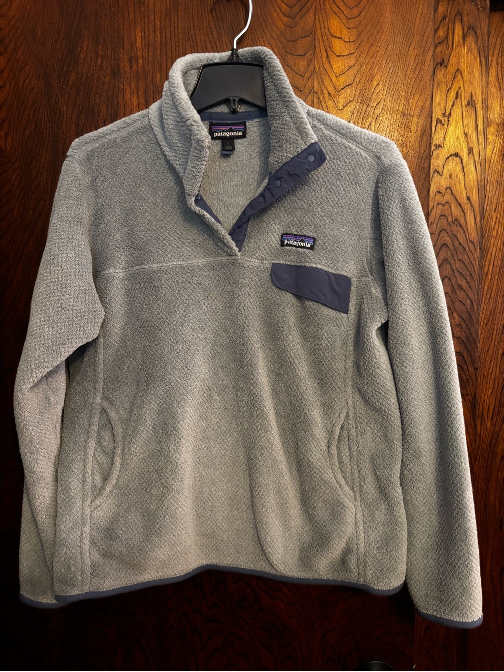 Patagonia Gray Fleece Snap‑Placket Pullover with Dark Trim